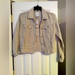 New With Tags Tommy Bahama Two Palms Linen Raw-Edge Jacket, Natural, Size Small